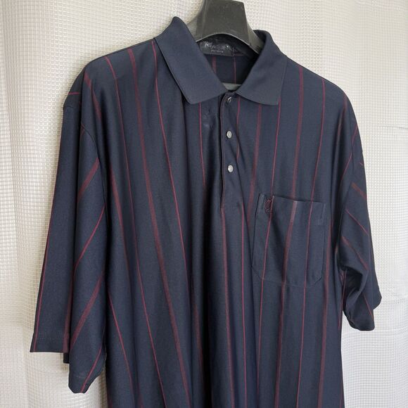 Vtg Yves Saint Laurent YSL 100% Silk Navy Red Stripe Polo Shirt Mens Approx. XXL - Picture 2 of 16